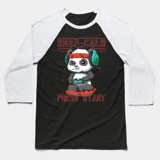 Funny Panda Gaming Gamer keep calm and press start Baseball T-Shirt